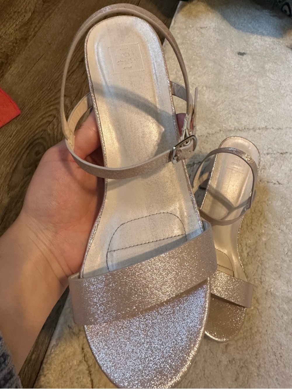 David’s Bridal Champagne Strap Block Heel Sandal - Size 6.5 - Picture 2 of 5